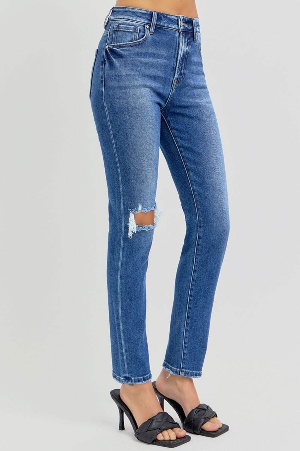 RISEN Full Size High Rise Ankle Skinny Knee Distressed Jeans - Trendsi - Flyclothing LLC