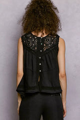 POL Round Neck Sleeveless Top with Crochet Contrast - Trendsi - Flyclothing LLC