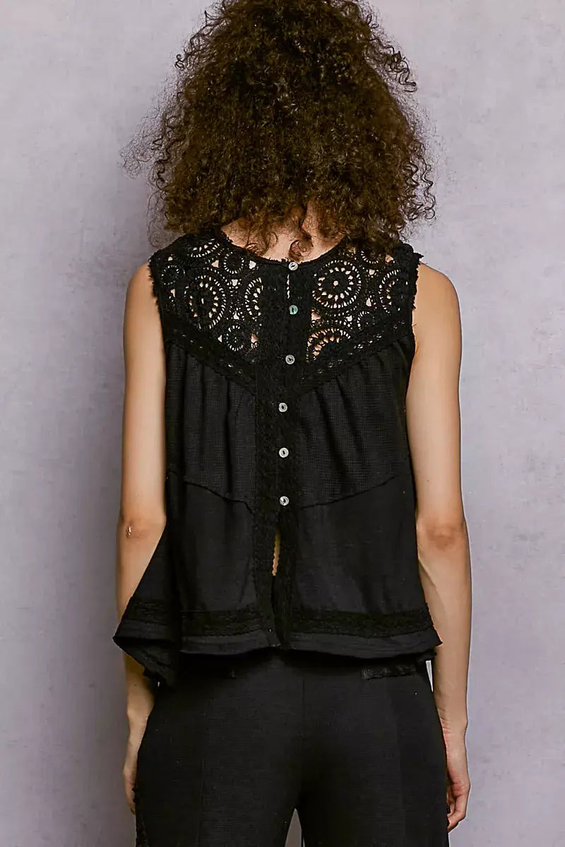 POL Round Neck Sleeveless Top with Crochet Contrast - Trendsi - Flyclothing LLC