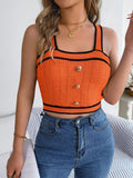 Decorative Button Wide Strap Knit Cami - Trendsi
