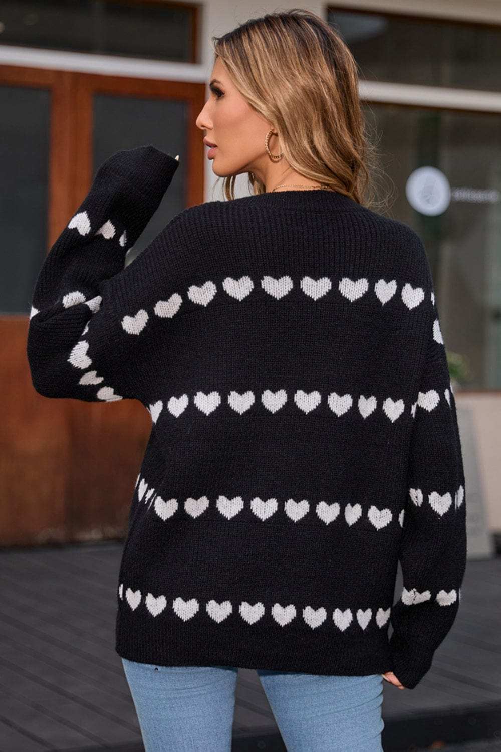 Angel Wings Heart Round Neck Long Sleeve Sweater - Trendsi - Flyclothing LLC
