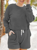 Ribbed Round Neck Long Sleeve Top and Shorts Set - Trendsi - Flyclothing LLC