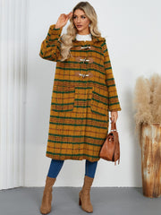 Plaid Long Sleeve Hooded Coat with Pockets - Trendsi