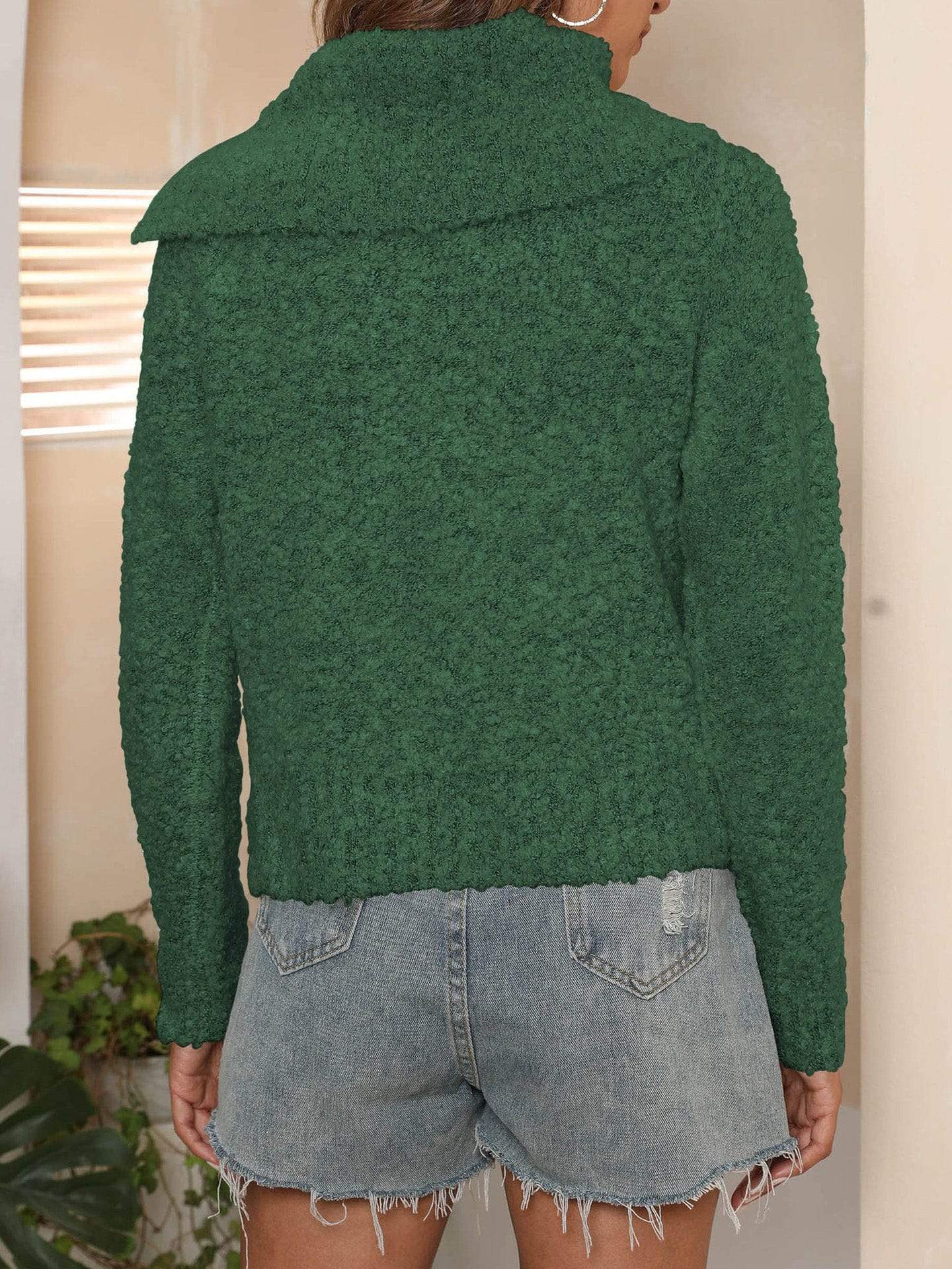 Asymmetric Collared Neck Long Sleeve Sweater - Trendsi - Flyclothing LLC