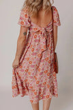Floral Square Neck Knotted Ruffle Midi Dress - Trendsi