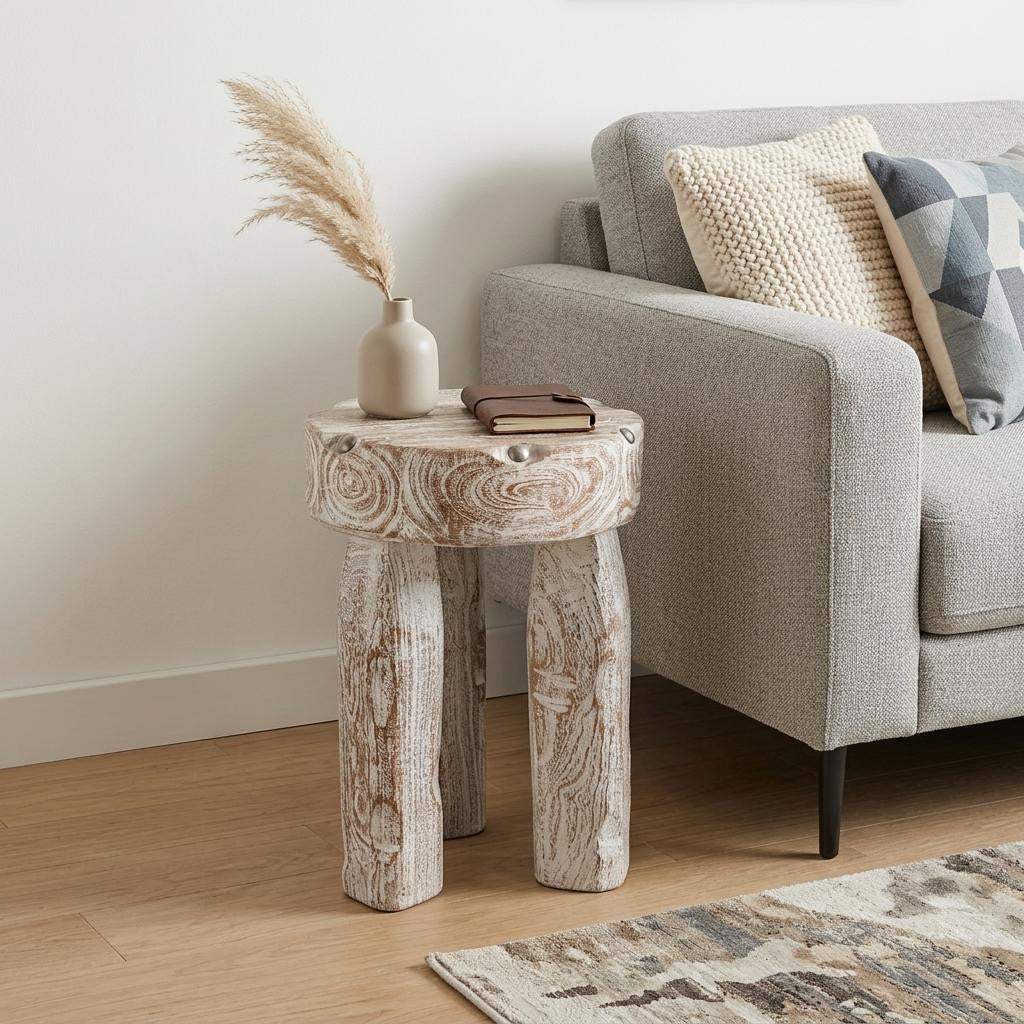 19" White Distressed Solid Wood Round End Table - HomeRoots - Flyclothing LLC