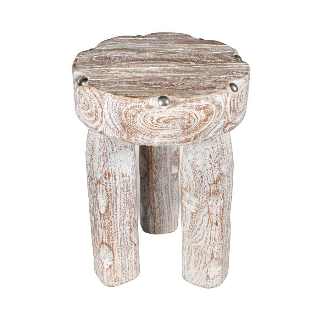 19" White Distressed Solid Wood Round End Table - HomeRoots - Flyclothing LLC