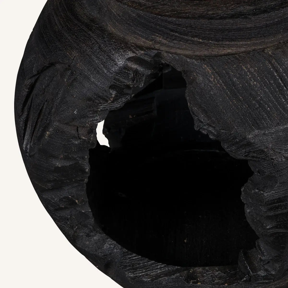 14" Black Solid Wood Table Vase With Sculptural Details - Homeroots - Flyclothing LLC
