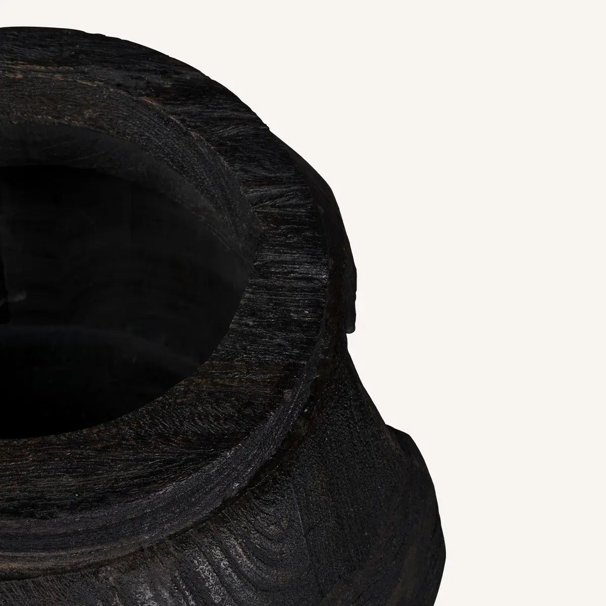 14" Black Solid Wood Table Vase With Sculptural Details - Homeroots - Flyclothing LLC