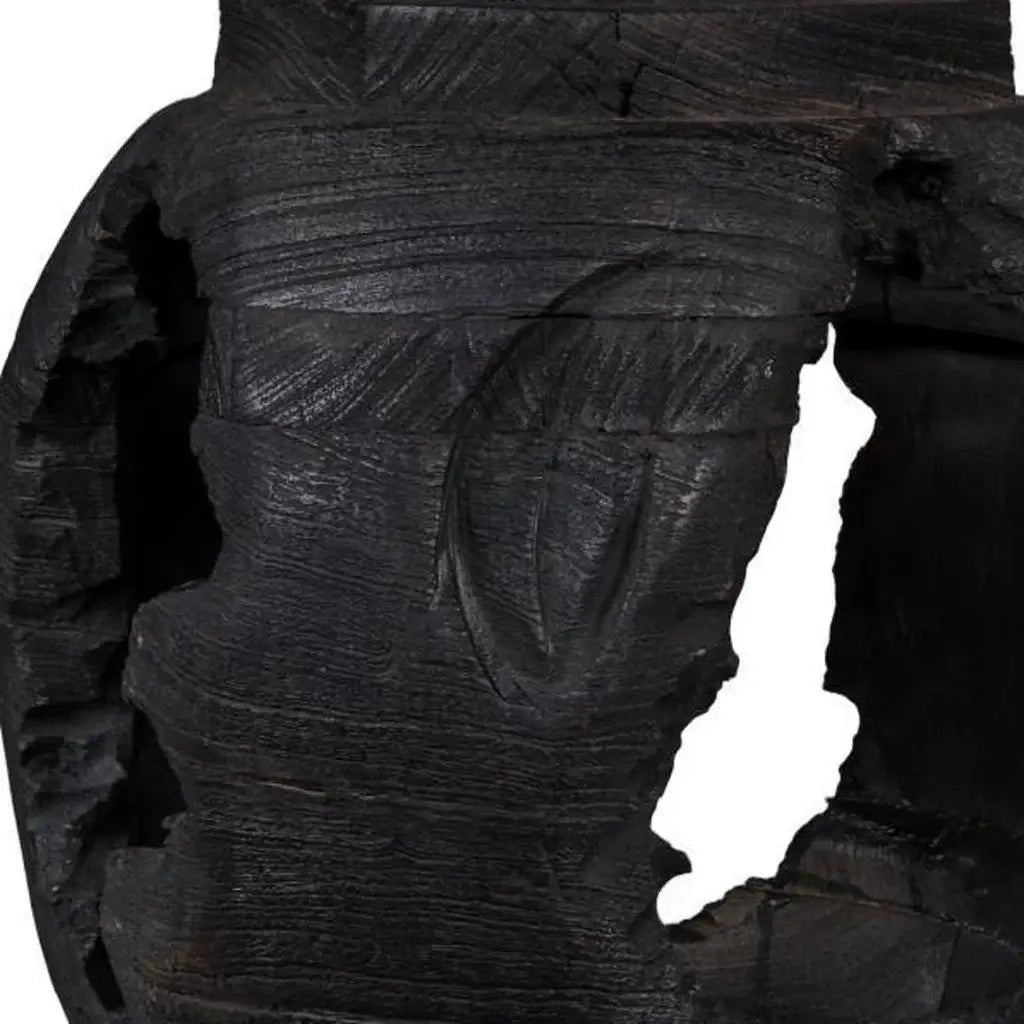 14" Black Solid Wood Table Vase With Sculptural Details - Homeroots - Flyclothing LLC