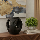 14" Black Solid Wood Table Vase With Sculptural Details - Homeroots - Flyclothing LLC