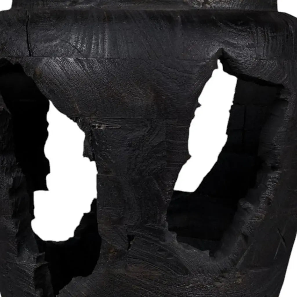 18" Black Solid Wood Modern Abstract Table Vase With Sculptural Details - Homeroots - Flyclothing LLC