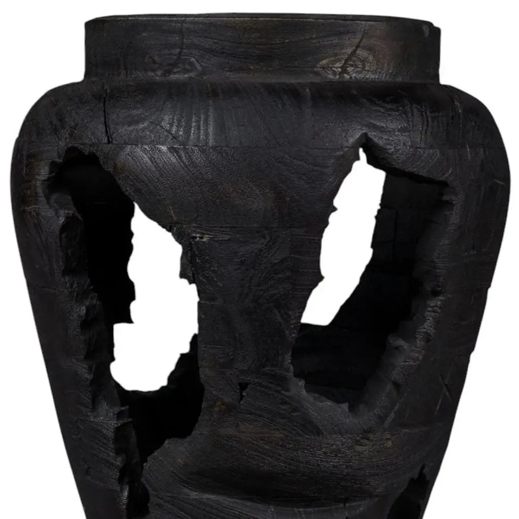 18" Black Solid Wood Modern Abstract Table Vase With Sculptural Details - Homeroots - Flyclothing LLC