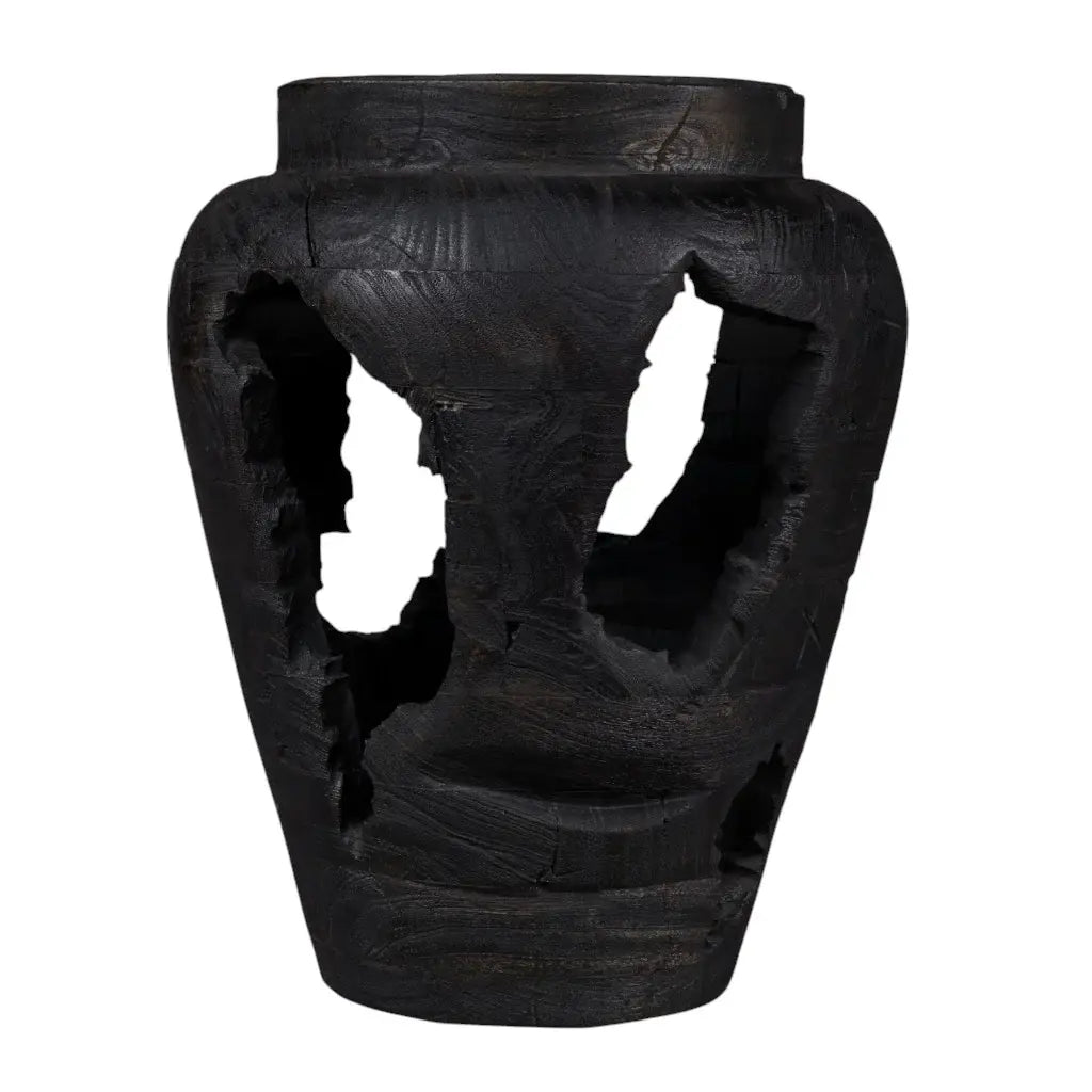 18" Black Solid Wood Modern Abstract Table Vase With Sculptural Details - Homeroots - Flyclothing LLC
