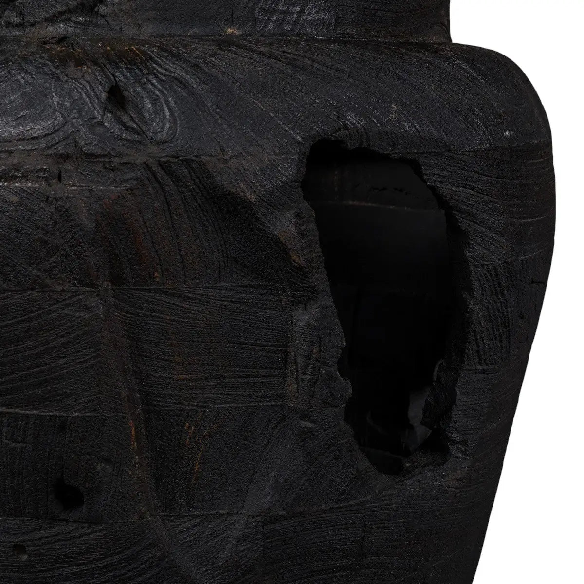 18" Black Solid Wood Modern Abstract Table Vase With Sculptural Details - Homeroots - Flyclothing LLC