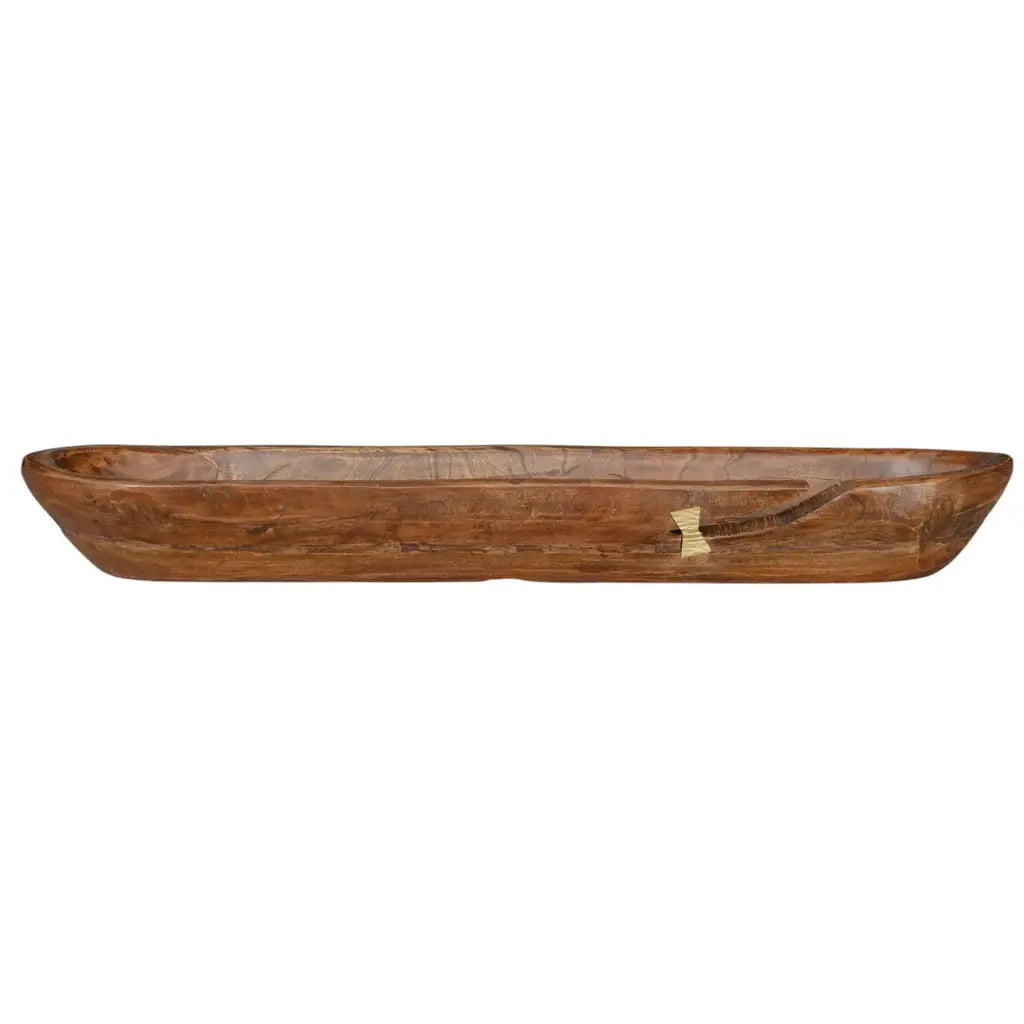 42" Brown And Gold Reclaimed Wood Asymmetrical Edge Oval Centerpiece Bowl - Homeroots - Flyclothing LLC