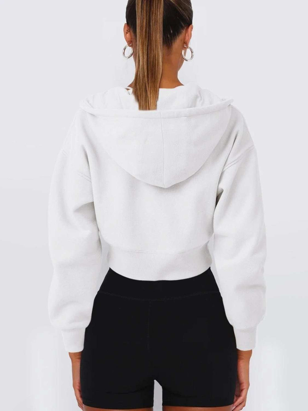 Zip Up Long Sleeve Hooded Cropped Jacket - Trendsi - Flyclothing LLC