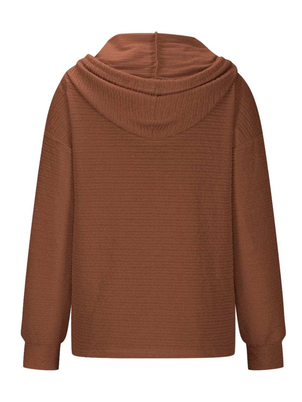 Drawstring Quarter Button Long Sleeve Hoodie - Trendsi - Flyclothing LLC