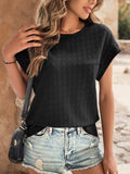 Textured Round Neck Short Sleeve Top - Trendsi - Flyclothing LLC