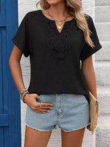 Lace Trim Short Sleeve T-Shirt - Trendsi - Flyclothing LLC