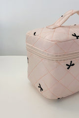 Bow Embroidered Quilted Storage Bag with Zip - Trendsi