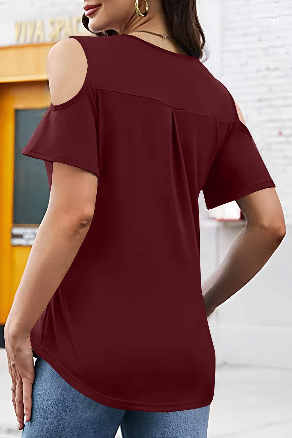 Full Size Half Zip Cold Shoulder Top - Trendsi - Flyclothing LLC