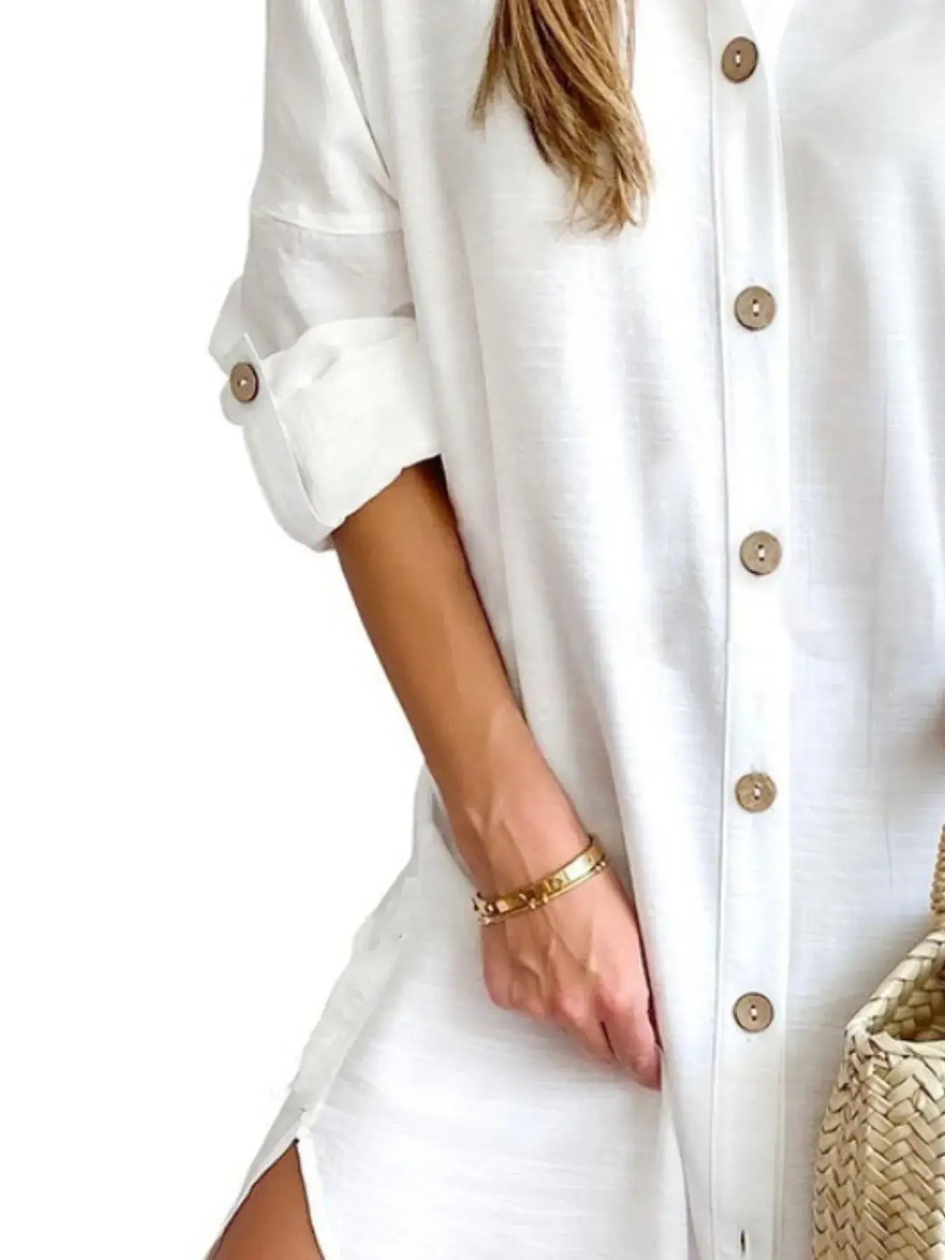 Button Down Long Sleeve Shirt Dress - Trendsi - Flyclothing LLC