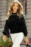 Pearl Detail Mock Neck Long Sleeve Sweater - Trendsi - Flyclothing LLC