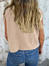 Full Size Button Down Cap Sleeve Linen Shirt Plus Size - Trendsi - Flyclothing LLC