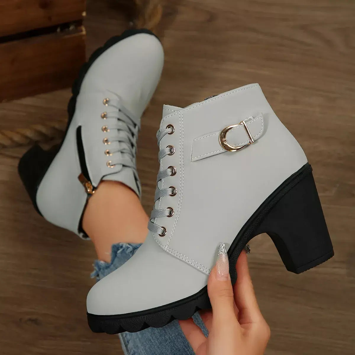 Lace Up Block Heels Boots - Trendsi - Flyclothing LLC