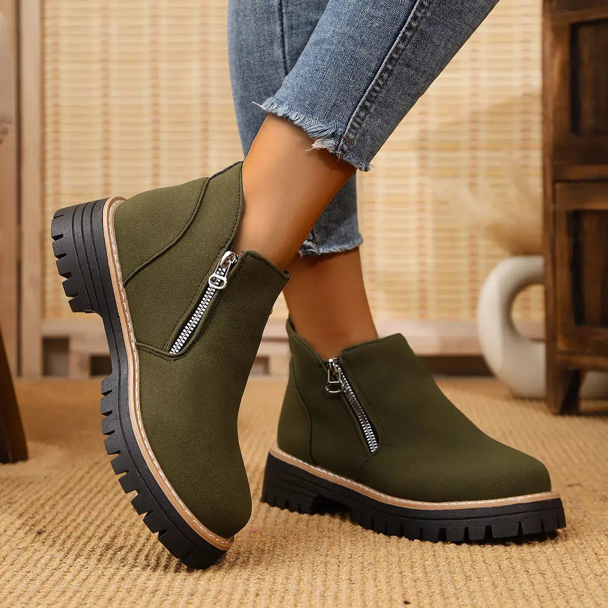 Ankle Boots with Zipper Accent - Trendsi - Flyclothing LLC