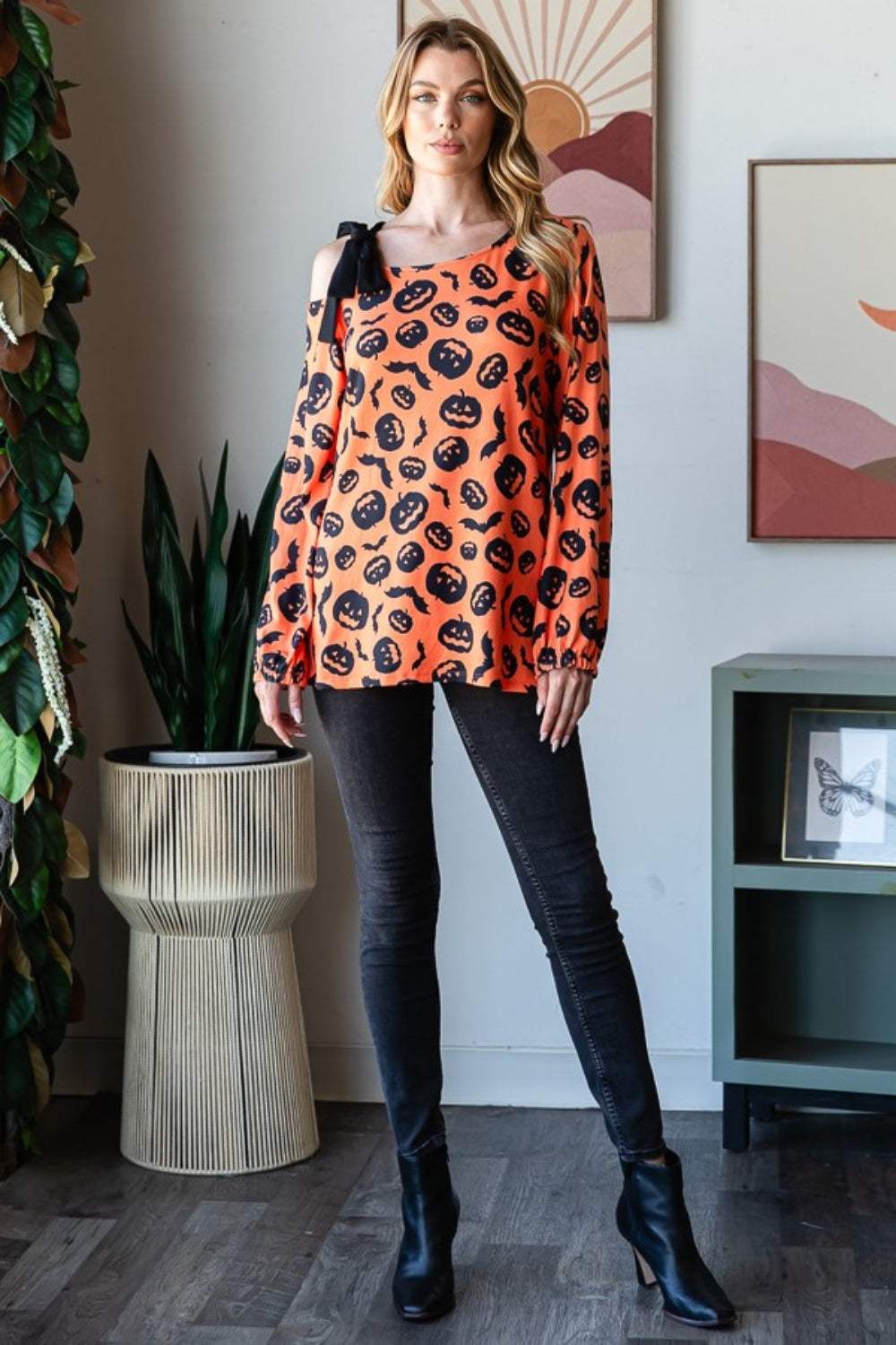 Heimish Pumpkin Print One Shoulder T-Shirt - Trendsi - Flyclothing LLC
