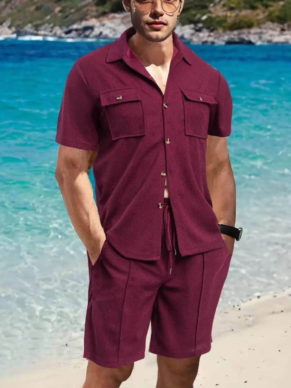 Men's Full Size Button Down Short Sleeve Top and Shorts Set Plus Size - Trendsi - Flyclothing LLC