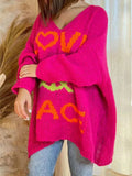 Peace Graphic V-Neck Long Sleeve Sweater - Trendsi - Flyclothing LLC
