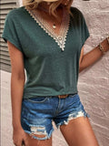 Full Size Lace Detail V-Neck Short Sleeve T-Shirt - Trendsi - Flyclothing LLC