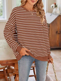 Striped Round Neck Long Sleeve Sweatshirt - Trendsi - Flyclothing LLC