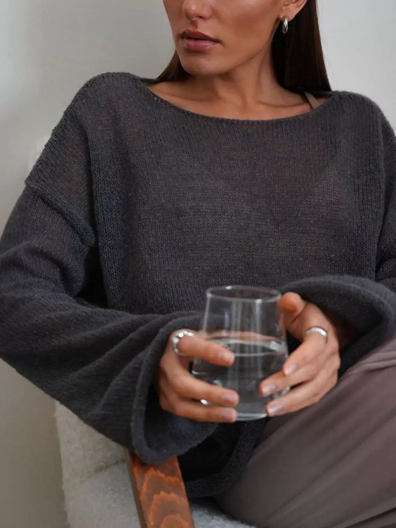 Boat Neck Dropped Shoulder Sweater - Trendsi - Flyclothing LLC