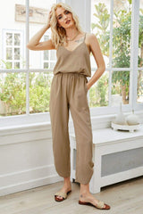 V-Neck Spaghetti Strap Sleeveless Jumpsuit - Trendsi - Flyclothing LLC