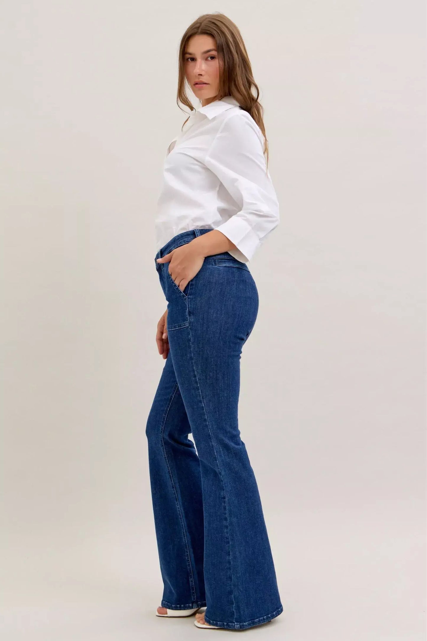 Judy Blue High Waist Flare Jeans with Front Patch Pockets - Trendsi - Flyclothing LLC