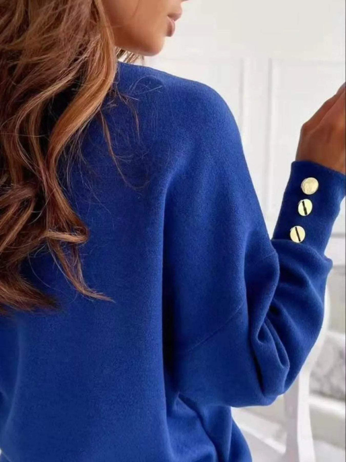 V-Neck Button Cuff Top - Trendsi - Flyclothing LLC