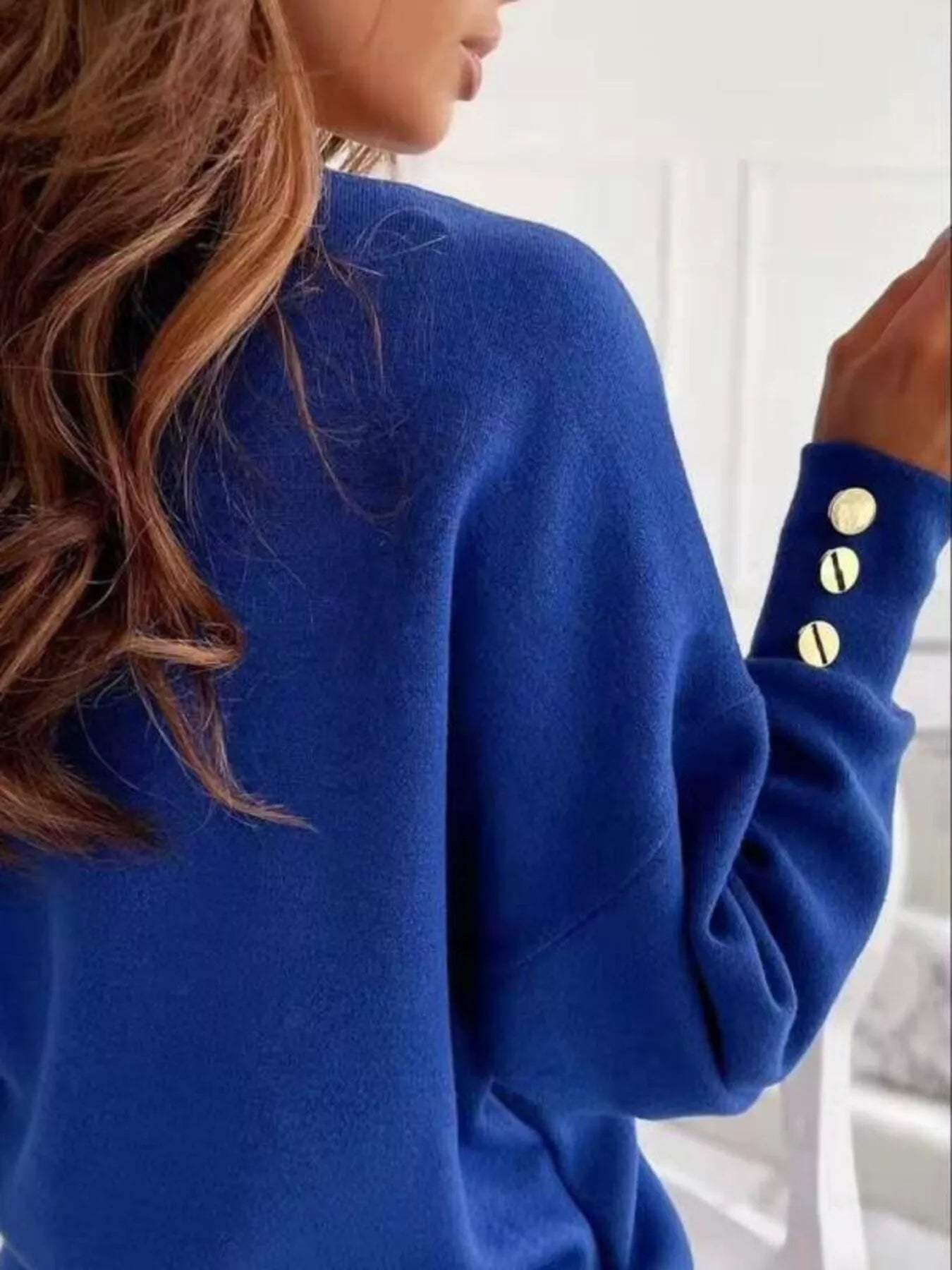 V-Neck Button Cuff Top - Trendsi - Flyclothing LLC