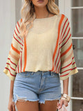 Striped Boat Neck Three-Quarter Sleeve Knit Top - Trendsi - Flyclothing LLC