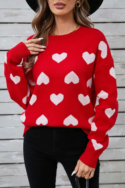 Angel Wings Heart Round Neck Long Sleeve Sweater - Trendsi - Flyclothing LLC