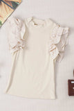 Ruffle Flutter Sleeve Mock Neck Ribbed Top - Trendsi - Flyclothing LLC