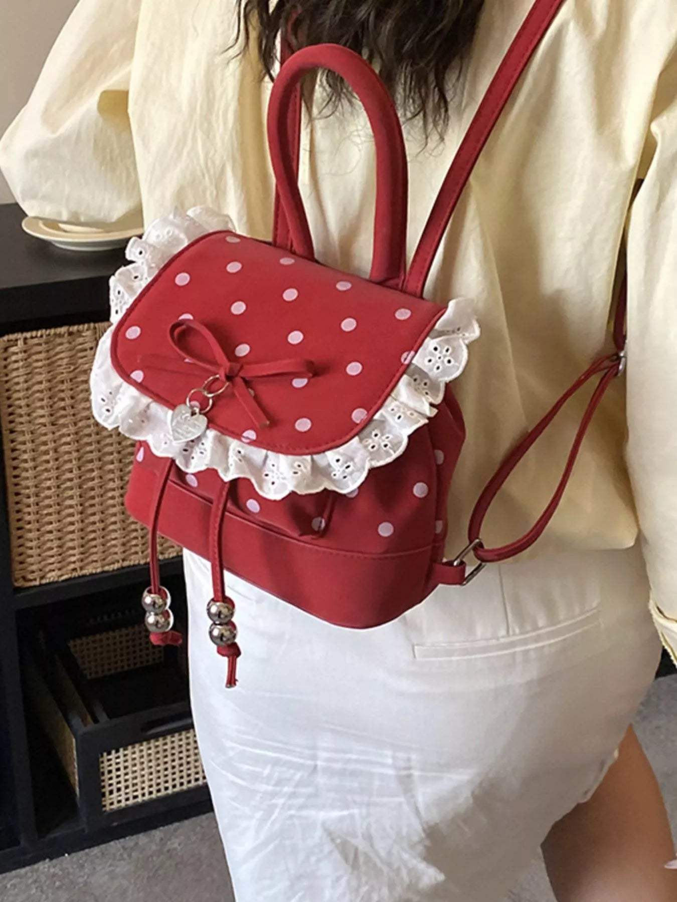 Polka Dot Lace Trim Backpack Bag - Trendsi - Flyclothing LLC
