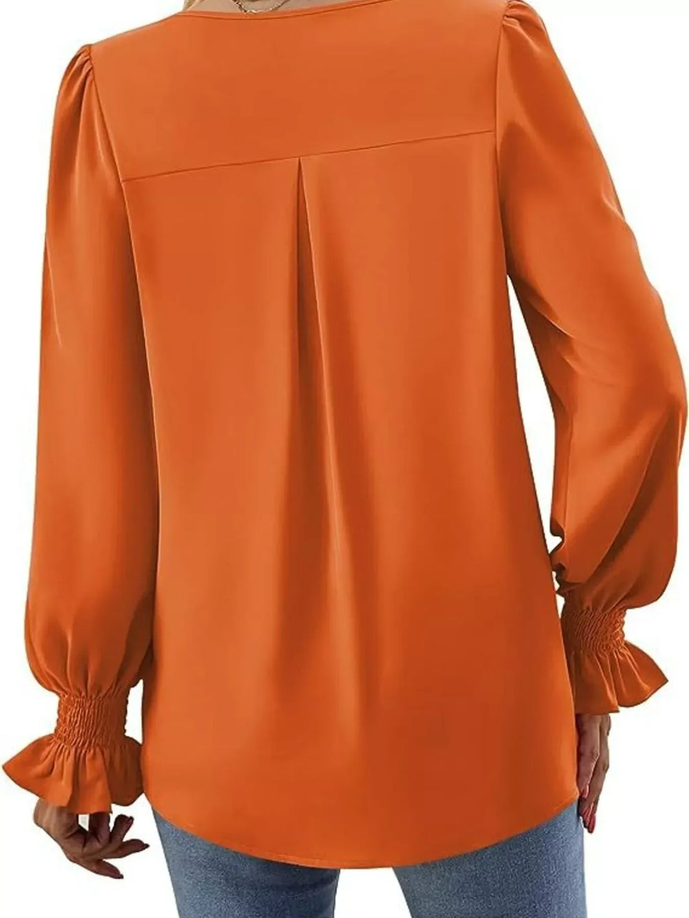 V-Neck Long Sleeve Ruffle Cuff Blouse - Trendsi - Flyclothing LLC