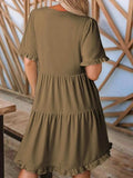 Tiered Notched Short Sleeve Mini Dress - Trendsi - Flyclothing LLC