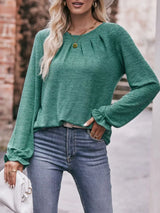 Ruffle Cuff Long Sleeve T-Shirt - Trendsi - Flyclothing LLC