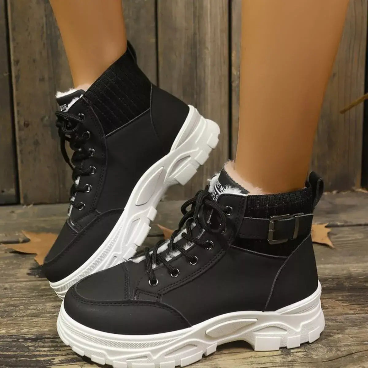 Plush Lining Lace Up Boots - Trendsi - Flyclothing LLC
