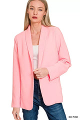 Zenana Woven Long Sleeve Blazer With Lining - Trendsi - Flyclothing LLC